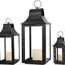 DECORKEY Lanterns Decorative Indoor & Outdoor, 22'' 16'' 11'' Large Candle Lanterns Decorative for Front Porch, Metal Frame Square Holders with Glass, Vintage Patio, Garden, Yard Spring Decor