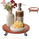 8 Inch Round Wood Riser with Metal Legs - Decorative Pedestal Tray Stand for Countertop Organizer - Farmhouse Boho Style Display Stand for Kitchen, Bathroom, Coffee Bar