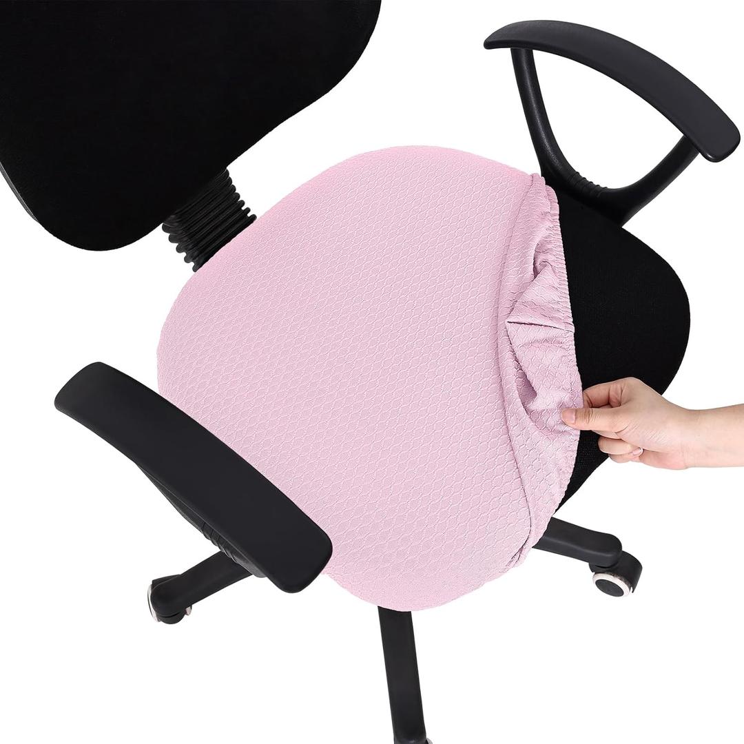 Smiry Stretch Jacquard Office Computer Chair Seat Covers, Removable Washable Anti-dust Desk Chair Seat Cushion Protectors - Pink