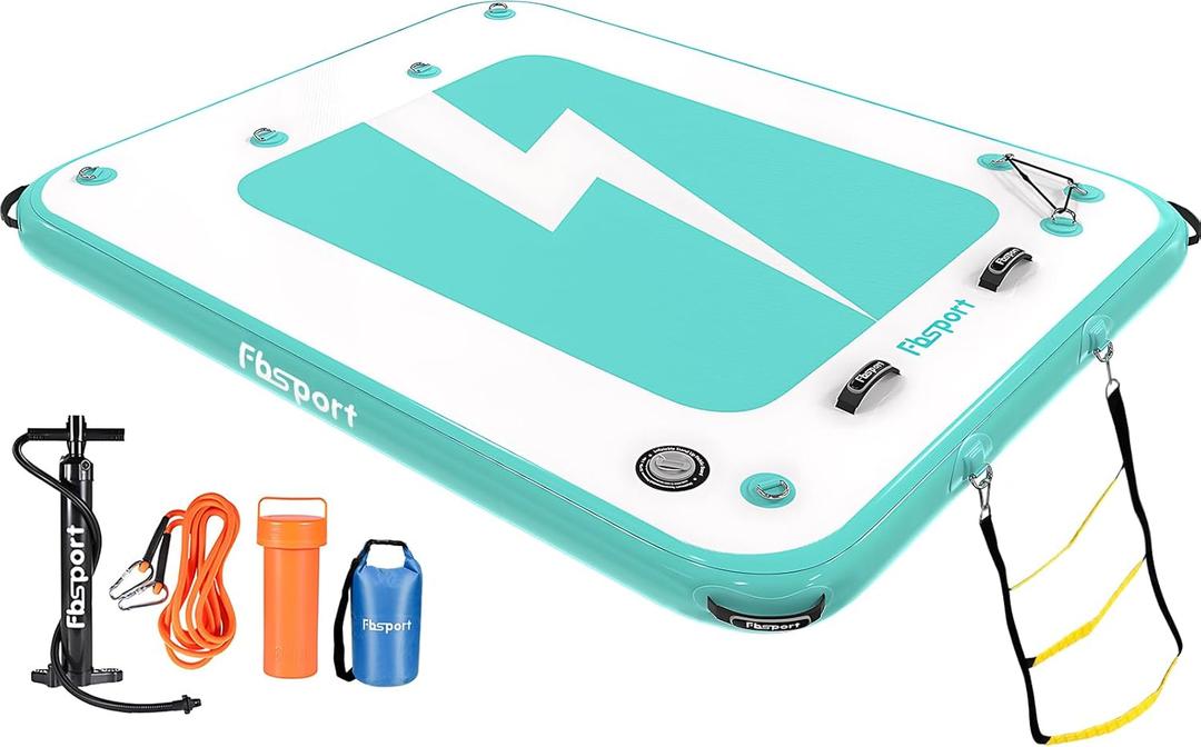 FBSPORT Inflatable Floating Dock, 10ft 8ft 6ft Inflatable Air Dock Platform for Lake Floating Island Raft with Non-Slip Surface, Inflatable Water Floating Dock Mat for Pool Beach Ocean (6x5x0.5 ft)