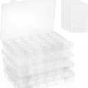 OUTUXED 4 Pack 36 Grids Plastic Bead Organizer Box with Dividers, Clear Craft Tackle Box Parts Storage Containers with Compartments for Jewelry Fishing Tackle Art DIY with 5 Sheets Label Stickers