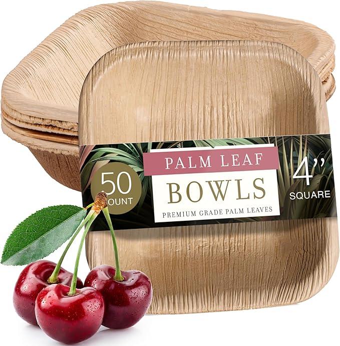 brheez Bamboo Bowls from Palm Leaf 4 in Party Bowls [50 Pack] Eco Friendly Compostable & Biodegradable – Disposable Bowls Heavy Duty and More Environmentally Friendly than Paper Bowls