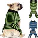 Dog Recovery Suit, 2 Packs, Breathable Cotton, Abdominal Wounds Protection, Anti-Licking Onesies for Male Female Pets, Surgery Bandages, Size M, Blue & Green Stripes