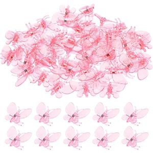 M METERXITY 100-Pack Orchid Clips, Plastic Garden Plant Clips, Butterfly Orchid Clips, Garden Plant Support Clip for Supporting Stems/Vines Grow Upright [Pink]