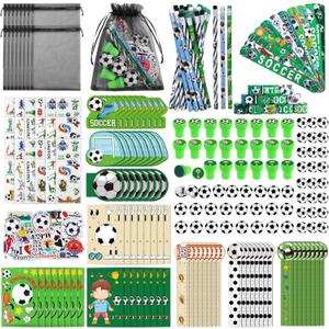 Aneco 340 Pieces Soccer Party Favor Set Soccer Goodie Bags Stuffers Mini Card Pencils Sharpener Eraser Stamp Slap Bracelet Sticker School Stationery Bulk for Sports Party Team Game Prize Birthday Gift