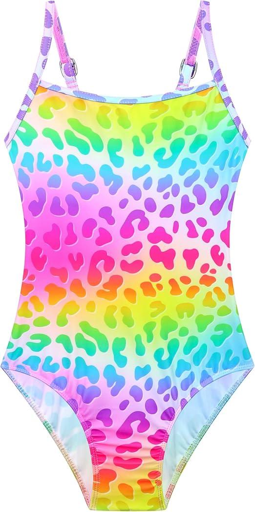 Gnainach Girls One Piece Swimsuits with Adjustable Straps Multicolor Bathing Suits Kids Beach Swimwear for 2-10 Years Size 120