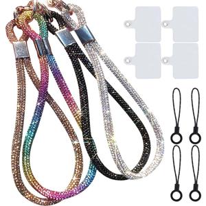 RUIYDZ 4pcs Luxury Diamond Phone Wrist Strap, Cell Phone Lanyards for Women, Short Phone Lanyard with Phone Tether Tab, Glitter Phone Strap Wrist Lanyard, Multicolor, Gold, Silver, Black