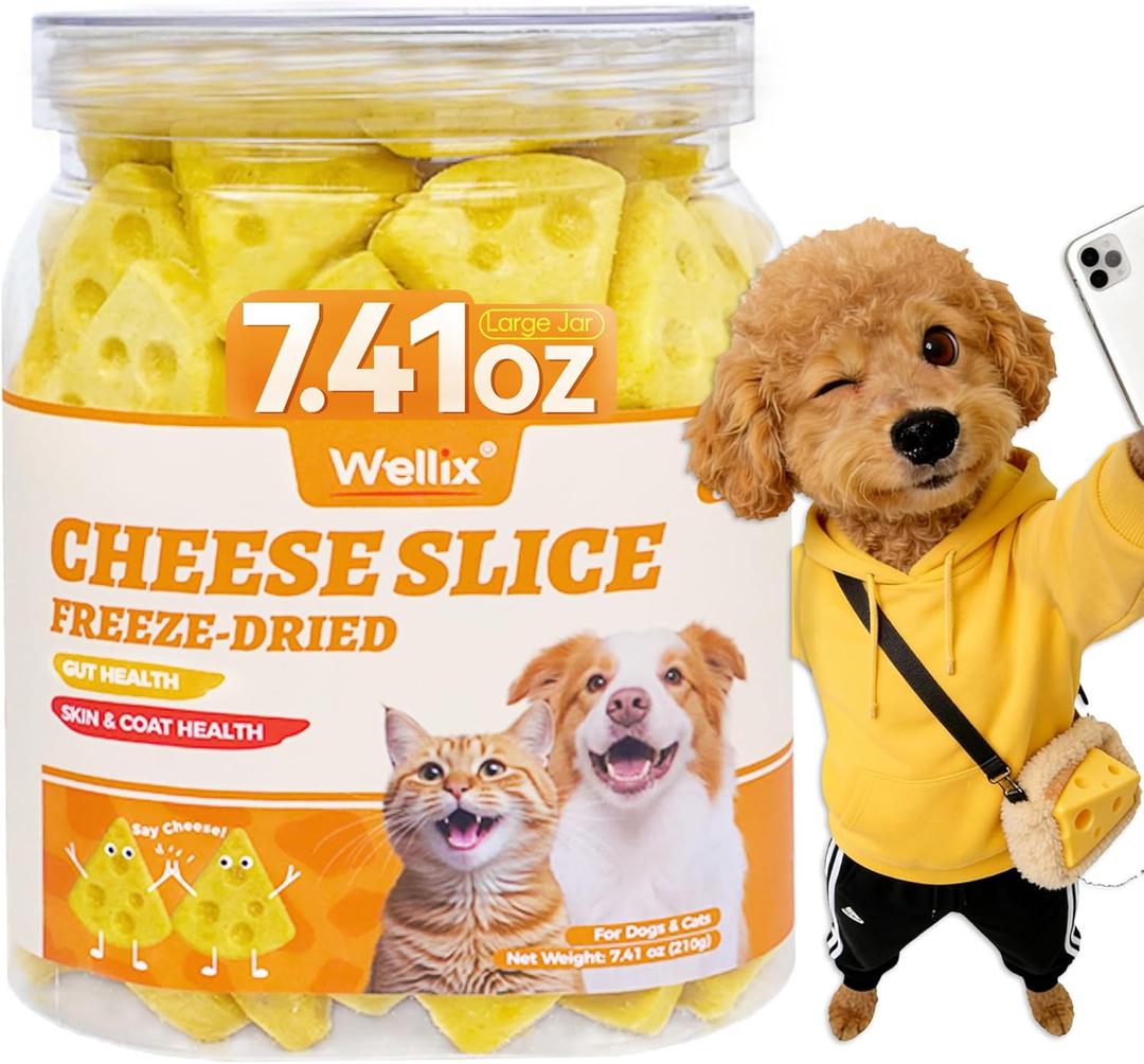 Wellix 7.41oz Freeze Dried Cheese Dog Treats - High-Protein,Grain-Free Crunchy Training Treats for Dogs & Cats - Digestive Health Food Toopers for Puppy Snacks (EXP 12/08/25)