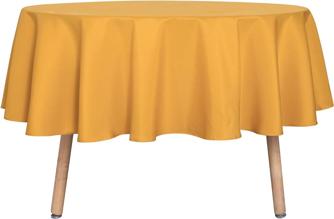 sancua Round Tablecloth - 60 Inch - Water Resistant Spill Proof Washable Polyester Table Cloth Decorative Fabric Table Cover for Dining, Buffet Parties and Camping, Gold (Fits 20-48 Inch Tables)