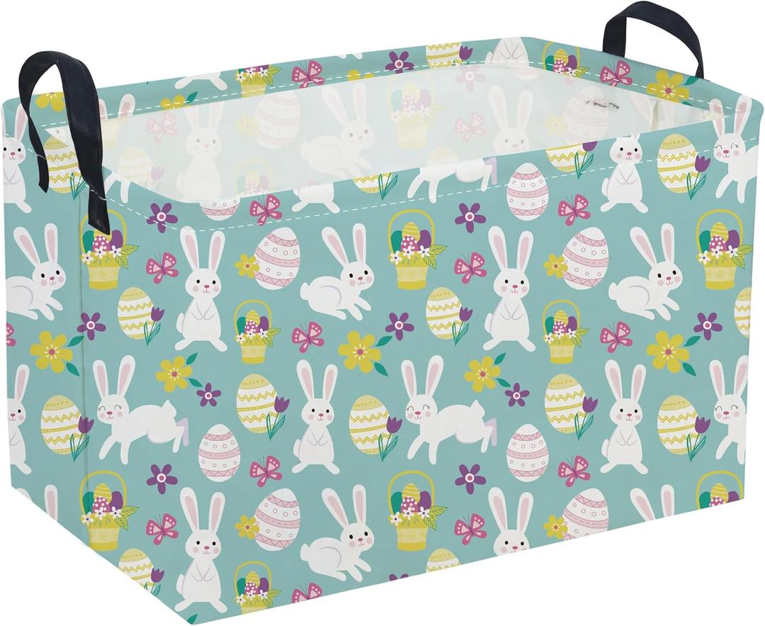 Sanjiaofeng Rectangular Easter Basket Eggs Storage Bins,Cute Storage Basket with Handles.Clothers,Books,Kid's Gifts Bins. (Bule eggs)