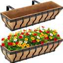 VOXOR Railing Planter Boxes, Heavy Duty Window Box Planters, Adjustable Balcony Planters for Railing Hanging, with Coco Liner & Support Rod for Deck, Porch, and Patio Gardening (2 Pack, 30 Inch)