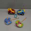 Prextex 2 Pack Cartoon Remote Control Cars for Toddlers - Police Car and Race Car with Steering Wheel Controllers and Lights - Different Frequencies So Both Can Race Together - Toddler Gift 18+ Months