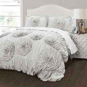 Lush Decor Serena Comforter Set, 3 Piece Set, Full/ Queen, Light Gray - Cute Comforter - Queen Bedding Set - Gray Comforter Queen Size - Coquette Decor