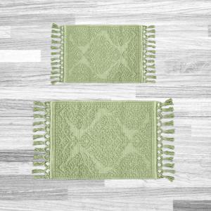 Jean Pierre  Ricardo Bath Mats, Set of 2 Woven Fringe Bathroom Rugs, 100% Cotton, Premium Bathroom Decor - Measures 17" x 31" and 21 x 41- Sage Green