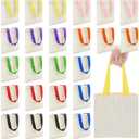 Amylove 48 Pcs Mini Tote Bag Sublimation Blank Canvas Tote Bags Reusable Grocery Luggage DIY Sack Goody for Party Even (8.5 x 8 Inch,Natural with Colorful Handle)