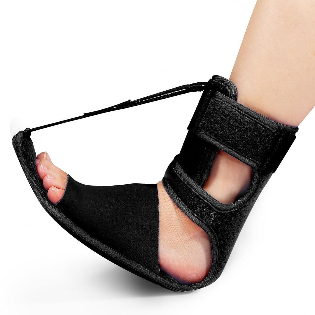 Upgrade Plantar Fasciitis Night Splint & Relief Brace with Adjustable Straps - Support for Achilles Tendonitis, Heel Spur Pain, Day & Night Use(1, Black)