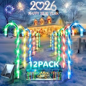 Anordsem Solar Christmas Decorations Outdoor: 12 Pack Candy Cane Stake Lights - 21" Waterproof LED 8 Colorful Lighting Models for Pathway Yard Patio Xmas Decor - 2026 New Year Gifts for Homeowners