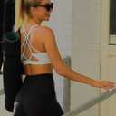 SONGSKY Sports Bras for Women, Medium-High Support Strappy Padded Running Sports Bras with Removable Cups (White, L)