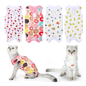4 Pieces Cat Recovery Suits Body Wraps Breathable Kittens Recovery Clothes for Cats Small Dogs Abdominal Weaning(Banana, Football, Strawberry, Donut Medium