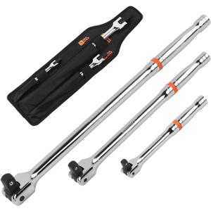 HORUSDY 3-Piece Breaker Bar Set with 180 Rotatable Head, 1/4'', 3/8'' and 1/2'' Drive, Heavy Duty Breaker Bars with Chrome Vanadium Steel 6'', 10'', 15'' Length