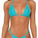 Sexy Bikinis for Women 2 Piece Bikini Spaghetti Strap Swimsuits Solid Color Bathing Swimwear Triangle Bathing Suit (Small, Lake Blue)