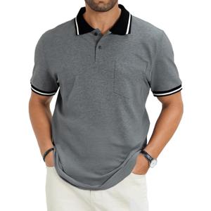 Men's Casual Short Sleeve Polo Shirts Classic Button Summer Collared Golf Top T-Shirt with Pocket (S)