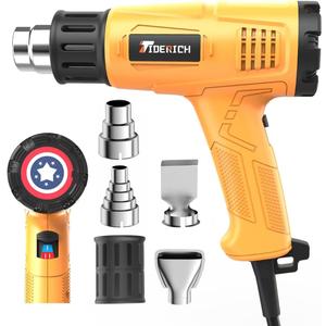 Heat Gun,1800W Fast Heating 572&1202,Heavy Duty in Compact Body,Steady Dual TEMP Setting by Rear-Mounted Switch,Multiduty Heat Gun for Crafting ,Shrink Tubing ,Vinyl Wrap,4 Nozzles (Yellow)