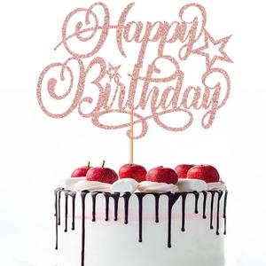 1Pcs Happy Birthday Cake TopperHandmade Glitter Cake PickCelebrating Birthday/Anniversary Theme Party Decorations Supplies (Rose Gold)