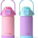 Kids Insulated Water Bottle with Pop-Open Straw & Spout 2-in-1 Lid, 14oz Kids Insulated 18/8 Stainless Steel Water Bottle for School Girls Boys Toddler Water Bottle Leak Proof Toddler Cups, Macaron