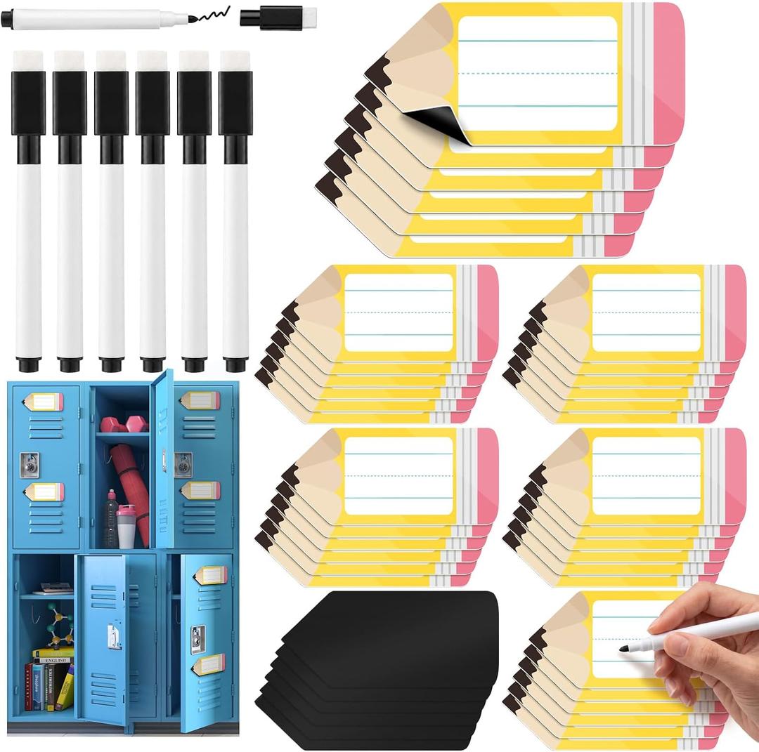 36 Pcs 5.2 x 2.5 Inches Magnetic Dry Erase Name Tags for Classroom with 6 Markers, Reusable Pencil Name Labels for Desks Lockers Whiteboards, Back to School Teacher Supplies