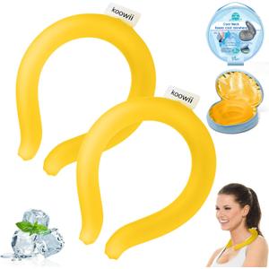 2-Pack Reusable Neck Cooling Tubes with Insulated Bag  Fast Freeze Ice Neck Wraps for Hot Weather, Sports & Outdoor Use, Eco-Friendly Ice Ring for Instant Cooling Relief Size M (Lemon Yellow)
