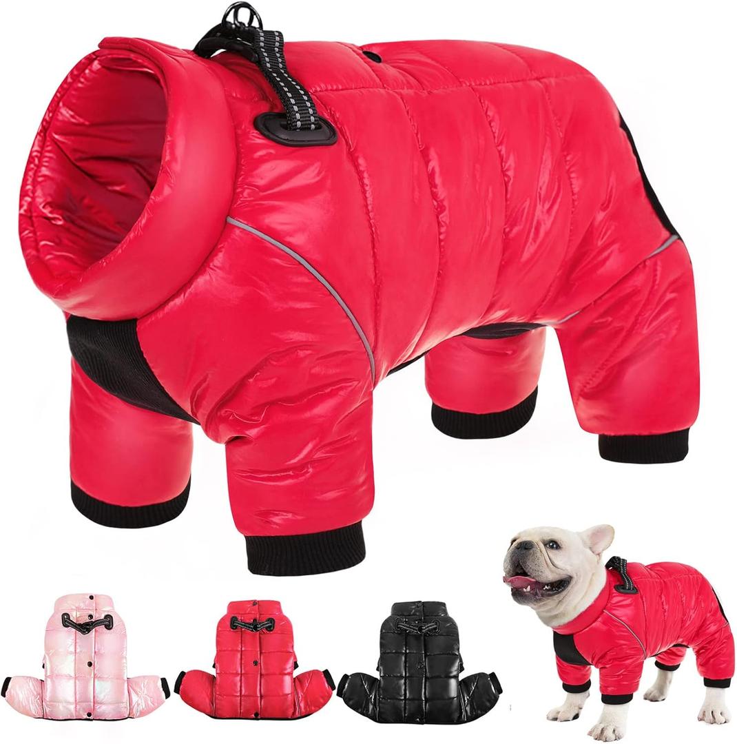 AOFITEE Dog Coat, Waterproof Dogs Jacket for Winter, Warm Fullbody Small Dog Snowsuit, Winter Coat for Small Dogs, Zip Up Pet Puffer Jacket Fleece Vest, Reflective Pet Snow Jackets, Christmas Red (XX-Large)