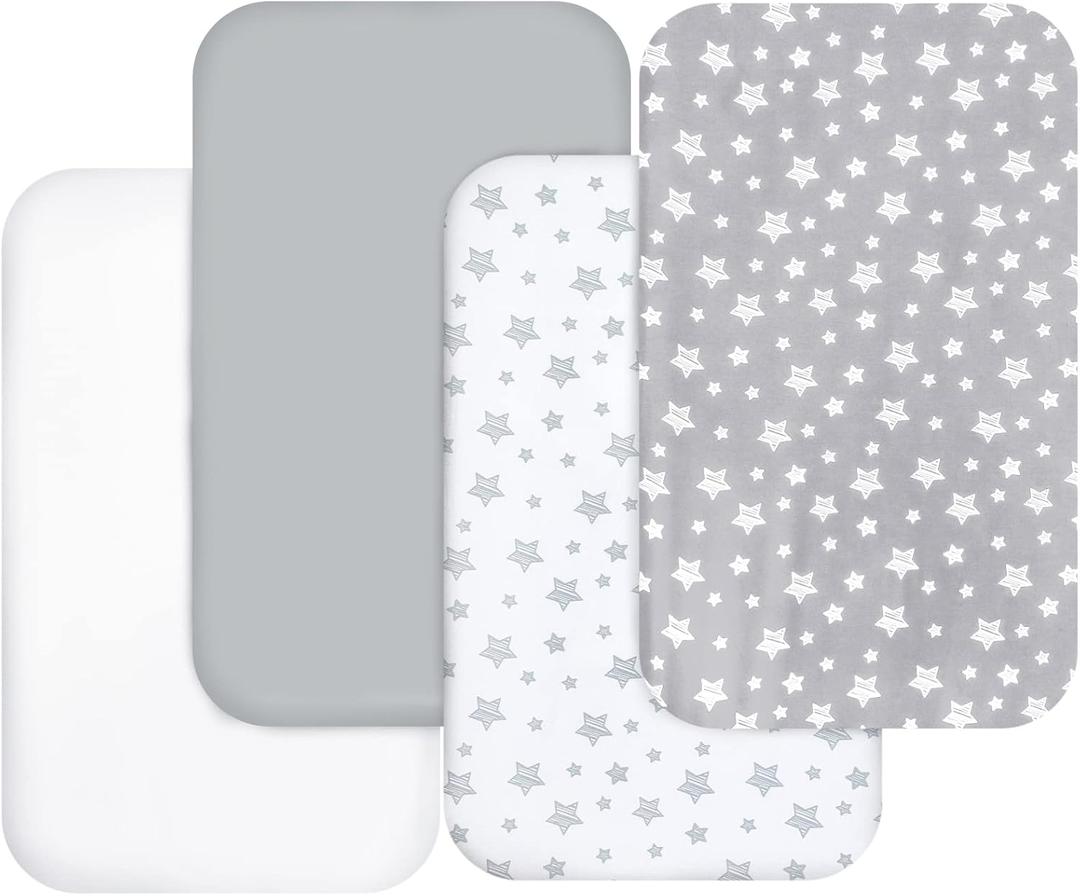 Bassinet Sheets for Baby Boys Girls 4 Pack(33" x 20"), Compatible with AirClub, Mika Micky, Baby Delight, Dream On Me, Koola Baby, AMKE and Other Rectangle Bassinet Mattress, Grey