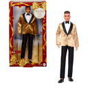 Barbie Signature 2025 Holiday Light Brown Hair Ken Collectible Fashion Doll Wearing Full Suit with Golden Jacket in Displayable Packaging & Doll Stand