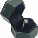 Velvet Ring Box - Octagon Engagement Ring Box with Hinged Lid for Proposal Engagement Wedding, Proposal Ring Case Jewelry Box with Gold Lace PRB020-Dark Green