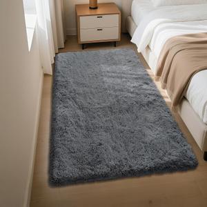 Fluffy Rug Shaggy Area Rug, Dark Gray 3x5 Area Rugs for Bedroom, Small Bedside Rug, Soft Fluffy Shaggy Entryway Throw Rugs for Living Room Bedroom Kids Room Home Decor