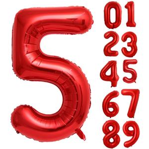 40 Inch Red Foil Number Balloons 5, XXL Large Digits for Birthday, wedding, anniversary, new year Decor, Photoshoot Props, 5-Red-Balloon-US