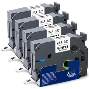 Absonic 4-Pack Tze 6mm 0.23" Laminated White Tape Compatible for Brother Tze-211 Tz-211 Tze211 Tz211 P Touch Label Tape Tz 6mm Black on White for PTH110 PTD202 PTD220 PTD210 PTD400 PTD600 PTD410