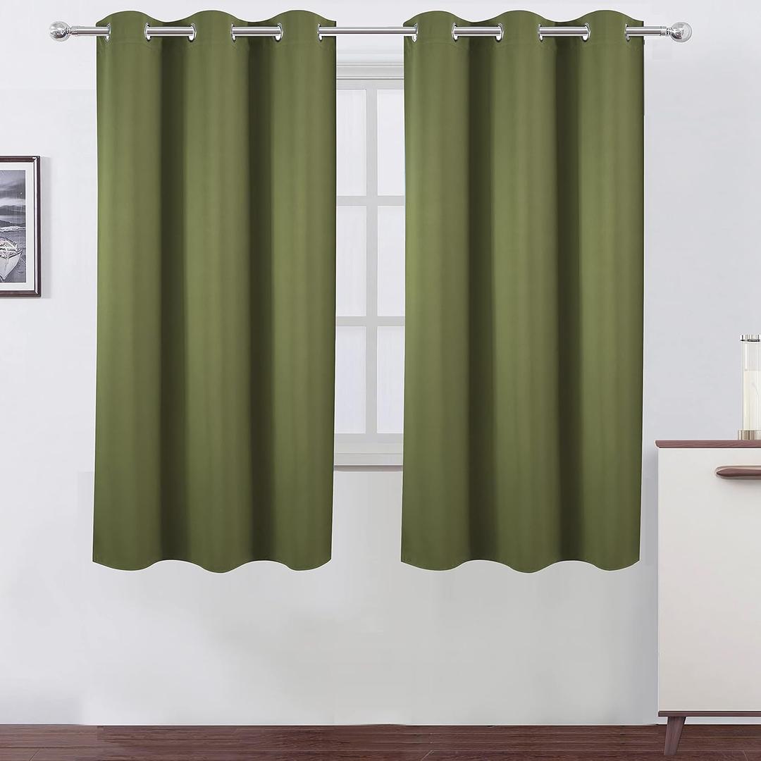LEMOMO Olive Green Blackout Curtains 42 x 63 Inch Length/Set of 2 Curtain Panels/Thermal Insulated Room Darkening Blackout Curtains for Bedroom