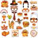 30 Pcs Thanksgiving Day Photo Booth Props Set, Fall Harvest Festival DIY Selfie Photo Prop Kits with Sticks for Fall Thanksgiving Party Decoration