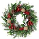Christmas Wreath for Front Door,20 Inch Christmas Wreath Decorations with Wintry Pine, Decorated with Pine Cones, Berry Clusters, Frosted Branches for for Home Wall Window Porch Indoor Outdoor Decor