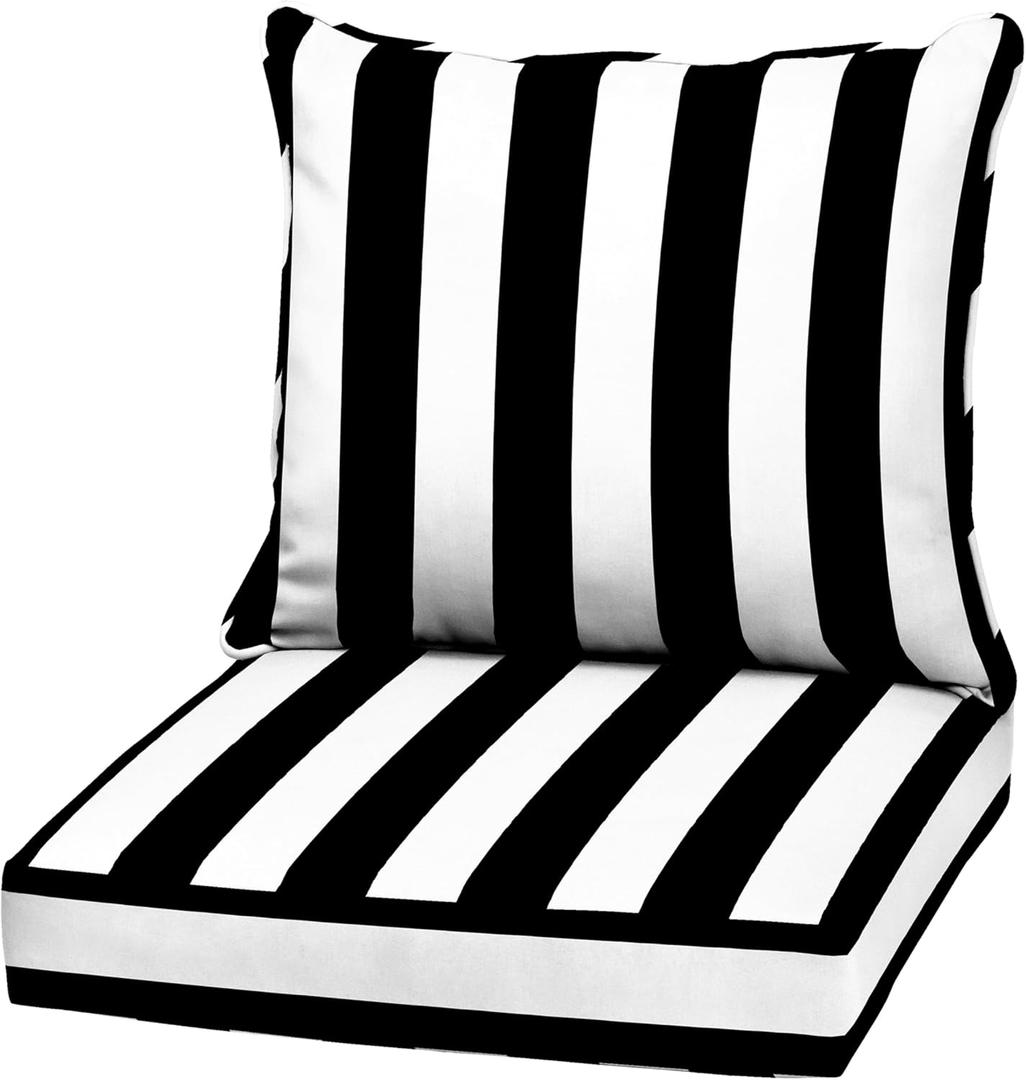 Arden Outdoor Deep Seat Cushion Set, 22 in x 24 in, Weather-Proof, Rain-Proof, Fade Resistant Patio Cushion Black Cabana Stripe, 1 Pack