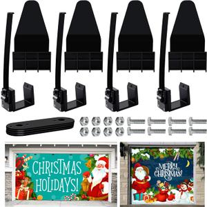 4 Pcs Garage Door Banner Clamps Christmas Garage Door Backdrop Installation Clips Large Banner Cover Hanging Hooks for Christmas Halloween Garage Door Decorations (4, Black)