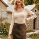 GRACE KARIN Womens Fall Long Sleeve Trendy Tops 2025 Square Neck Ribbed Casual Shirts Cozy Basic Sweater (Beige, M)