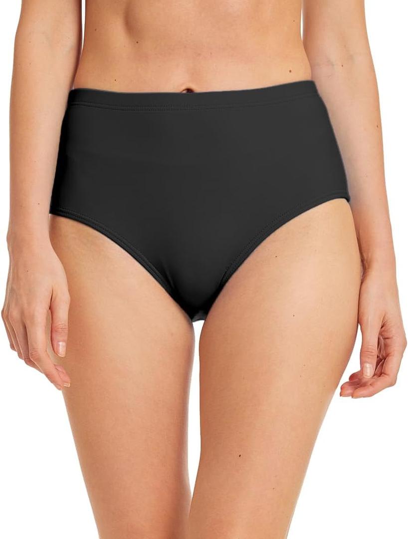Micosuza Women's Swim Bottom High Waist Retro Basic Full Coverage Bikini Tankini Swimsuit Briefs (12, Black)