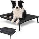 Pozico Elevated Outdoor Dog Bed - Foldable Cooling Dog Cot with Metal Frame, Portable Camping Pet Bed for Medium & Small Dogs, Breathable Mesh for Indoor & Outdoor Use, Black - L
