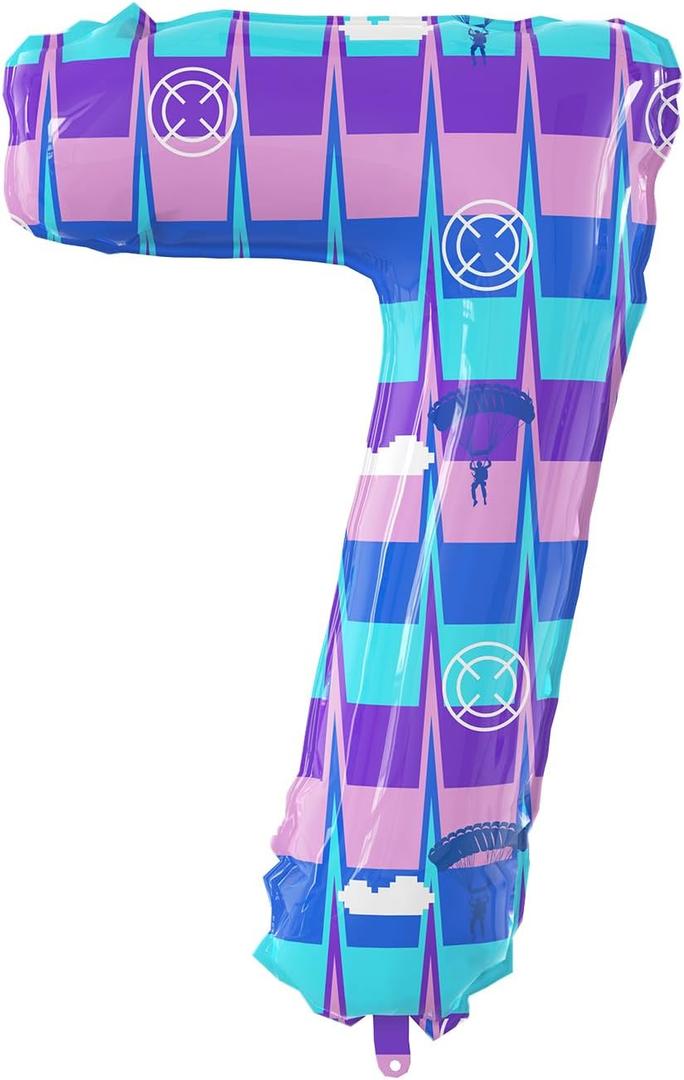 40 Inch Video Game Theme Number 7 Balloons Large Birthday Party Number Balloons Piata Gaming for Kids Battle Boys Birthday Party Decoration Supplies (Purple Blue)