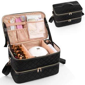Ethereal Nail Polish Organizer Case Holds 50+ Bottles(15ml/0.5fl.oz) and Nail Lamp, Double Layer Nail Polish Storage Bag for Nail Kit, Manicure Tools, Black