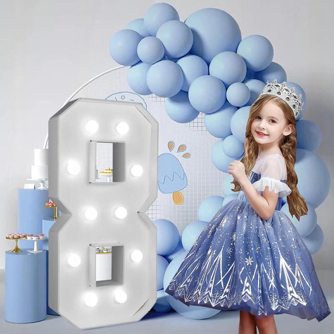2.4FT/28.74in Marquee Light up Numbers Marquee Number 8 with White Lights for Birthday Party Large Mosaic Frame Letter Cardboard Pre-Cut Giant Cut-Out Thick Foam Board Sign DIY Decorations