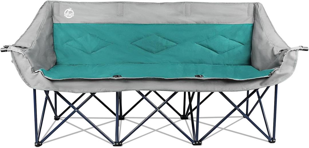 3 Person Camping Chair Oversized 900 Lbs Outdoor Lawn Loveseat Chair Padded Folding Chairs for Adults Heavy Duty Soccer Chair w/Cup & Wine Glass Holder for Outside Picnic, Beach, Sports